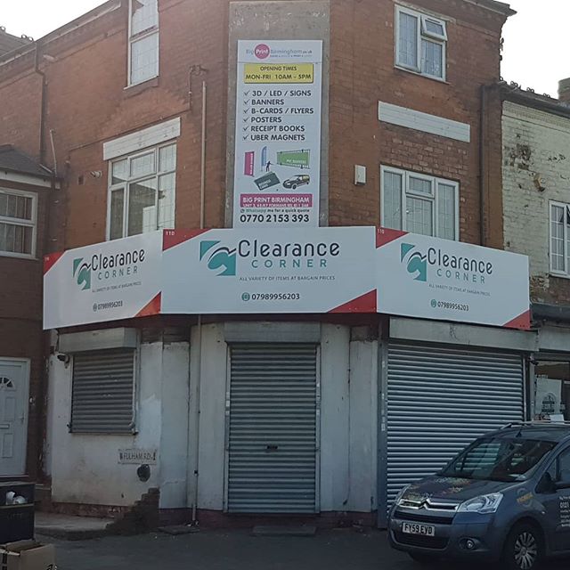 The after photo of clearance corner based on Stoney Lane.

The signboard looks great. Double in size. You can't miss it.

To place your order whatsapp me: Mak of Big Print Birmingham on 07702153393

Or use this whatsapp link from your mobile:

https://wa.me/447702153393