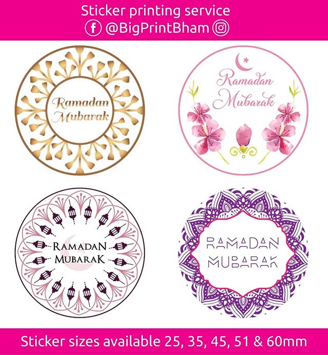 We can print you custom designed stickers for Ramadan

To place your order whatsapp me: Mak of Big Print Birmingham on 07702153393

Or use this whatsapp link from your mobile:

https://wa.me/447702153393