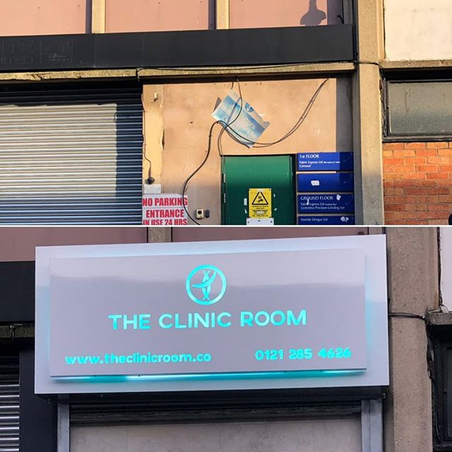 Before and After @theclinicroom

Another successful Sign Board build and installation

To place your order whatsapp me: Mak of Big Print Birmingham on 07702153393