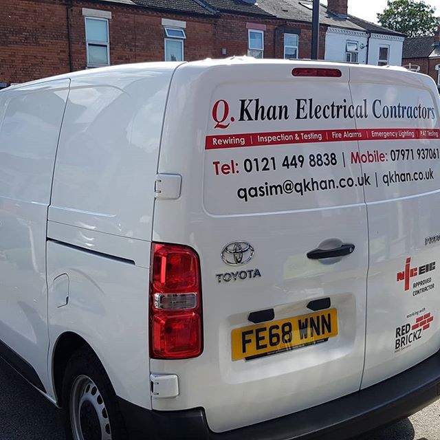 Van livery done on this van for Q Khan Electrics

To place your order whatsapp me: Mak of Big Print Birmingham on 07702153393