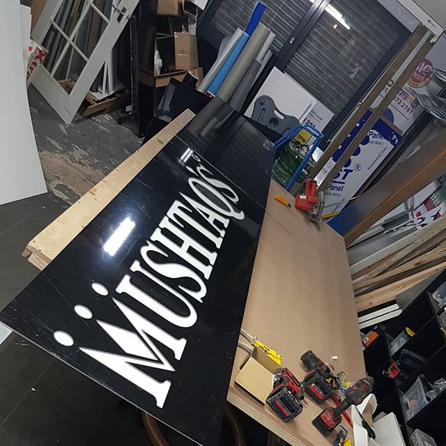 18 foot sign board for Mushtaqs sweet centre opening on Startford Road.

To place your order whatsapp me: Mak of Big Print Birmingham on 07702153393