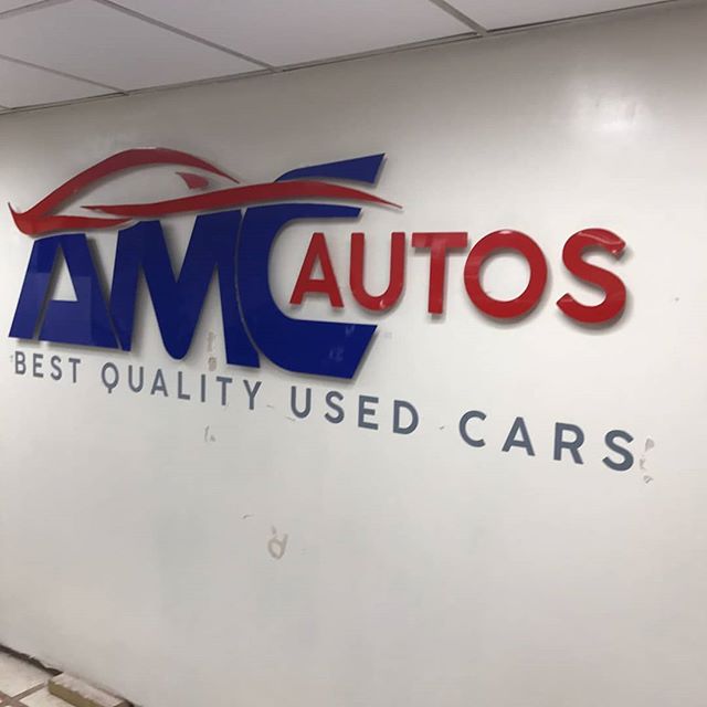 AMS Autos wall logo.

Flat cut raised away from the wall. Looks so corporate & expensive. It doesn't cost alot 
To place your order whatsapp me: Mak of Big Print Birmingham on 07702153393