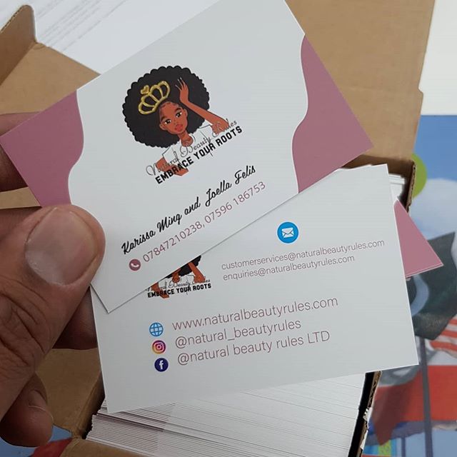 Business cards designed and printed for @natural_beautyrules

To place your order whatsapp me: Mak of Big Print Birmingham on 07702153393