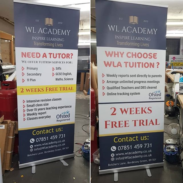 X2 roller banners for WL Academy

To place your order whatsapp me: Mak of Big Print Birmingham on 07702153393