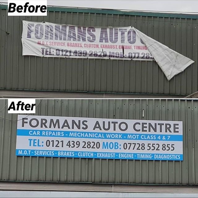 Before and after
PVC banner converted to an ACM panel sign. Solid and should last for ever.

To place an order If at all possible PLEASE whatsapp me on 07702153393