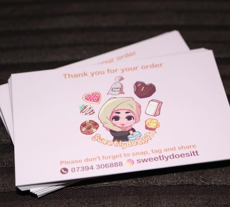 Business cards, artwork and print for @sweetlydoesitt

To place an order If at all possible PLEASE whatsapp me on 07702153393