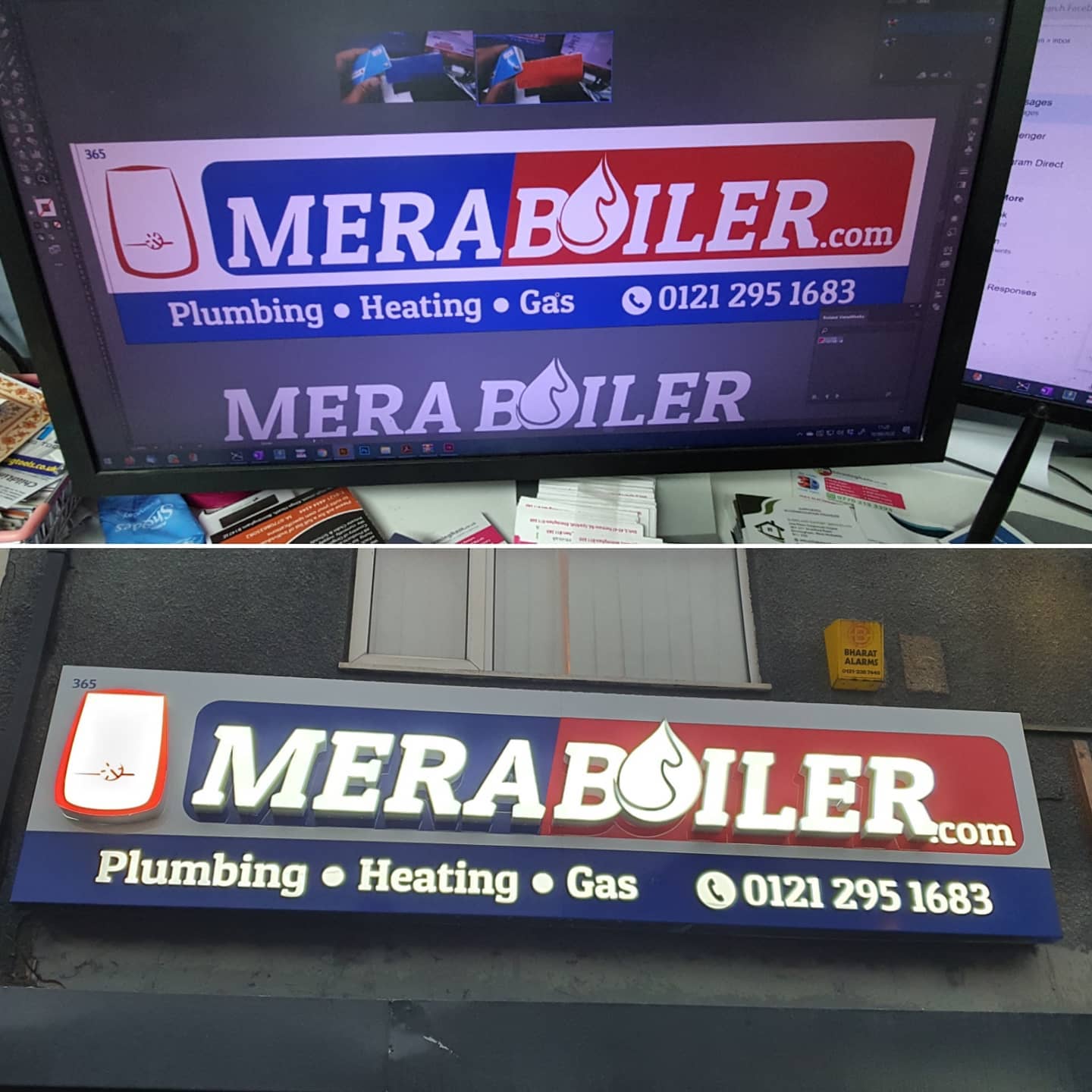 From design to conception.
A brand new sign for @meraboiler Birmingham

The main text is in 80mm tall 3D backlit LED letters.

To place an order If at all possible PLEASE whatsapp me on 07702153393