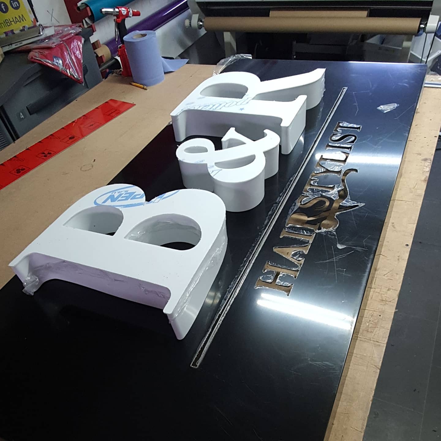 Watch this space. Sign going up soon.

3D Built up letters on a tray with Fret cut letters backlit with LEDs.