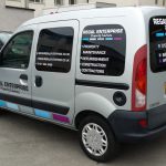 The complete van with signs applied