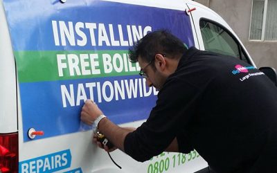 Lining up digitally printed vinyl to the van panels. #bigprintbirmingham #printingbirmingham #signmaker #signs #birmingham #windowart #sh…