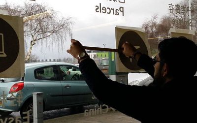 Applying window vinyls at an office based in Birmingham city centre #bigprintbirmingham #printingbirmingham #bigprintbham #signmaker #signs #windowvinyl