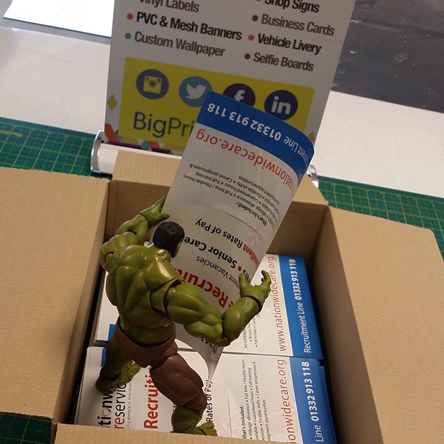 Someone please tell the Hulk his reading the flyer upside down. Please like and share. #bigprintbirmingham #printingbirmingham #signmaker #signs #printshop #a5flyers #flyers