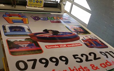 5×4 feet PVC banner with eyelet's #bigprintbirmingham #printingbirmingham #bigprintbham #signmaker #signs #printshop #pvcbanners #outdoorbanners #bouncing #bouncingcastle #funday