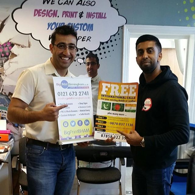 @callsforfree in the house, collecting his posters. Wearing a top printed by us. #bigprintbirmingham #printingbirmingham #bigprintbham #signmaker #signs #printshop #posters #a3poster #callingcard #freecalls