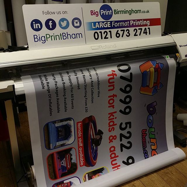 PVC banners which will be cut down to size and eyelet's applied. #bigprintbirmingham #printingbirmingham #bigprintbham #signmaker #signs #printshop #pvcbanners #banners #bouncing #bouncingcastle