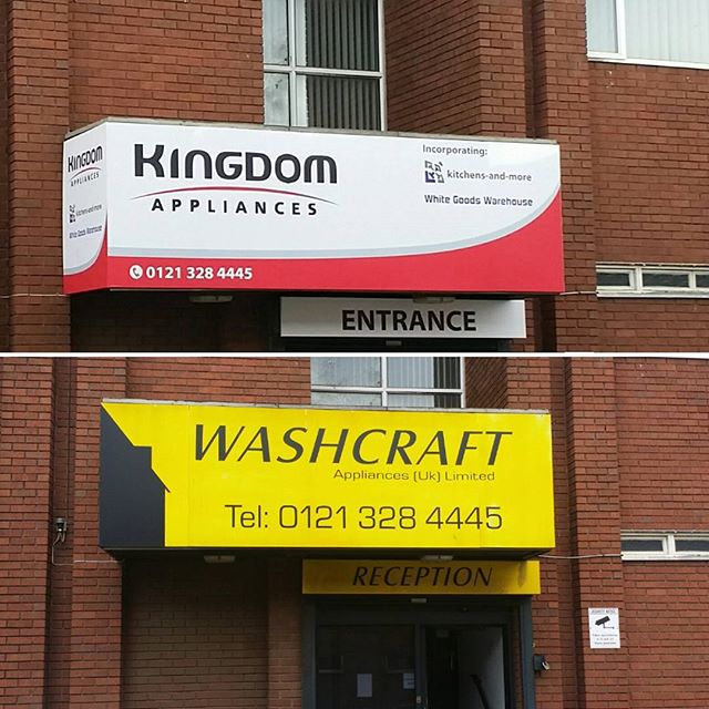 We updated the old wash craft signboard to this new kingdom appliance signboard. #bigprintbirmingham #printingbirmingham #bigprintbham #shopsigns