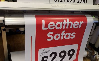Leather sofa sale at Rjf Furniture on Bristol Road b29 6auPoster printing in house. #bigprintbirmingham #printingbirmingham #signmaker #signs #birmingham #windowart #printshop #posters