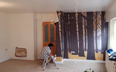 Fitting a custom Wallpaper. #bigprintbirmingham #printingbirmingham #signmaker #signs #birmingham #windowart #shopwindows #signboards #wallart #wallpaper #officewallart #customwallpaper