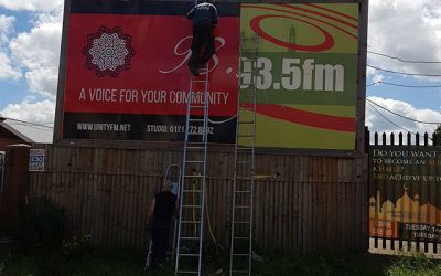 Panel 3 of 5 going up. #bigprintbirmingham #printingbirmingham #signmaker #signs #birmingham #windowart #printshop #signshop #billboards