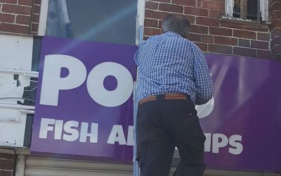 Signboard panel 1 gone up #bigprintbirmingham #printingbirmingham #signmaker #signs #birmingham #windowart #shopwindows #signboards #printshop #signshop