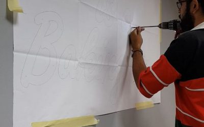 Drilling pilot holes before we clip in the flat cut raised letters. #bigprintbirmingham #printingbirmingham #signmaker #signs #birmingham #windowart #printshop #signshop #redditch #kingfishershopping #jacketpotato