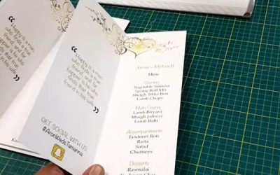 Table top Wedding menus A4 folded x 50 ready for collection #bigprintbirmingham #printingbirmingham #signmaker #signs #birmingham #windowart #shopwindows #signboards #printshop #signshop #weddingmenu #wedding