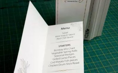 Wedding Ceremony table menu's x75, A4 folded printed on card.#bigprintbirmingham #printingbirmingham #signmaker #signs #printshop #a4menu #weddingmenus