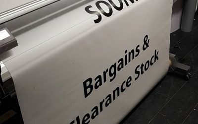 "Opening soon, bargains and clearance store" PVC banner being printed.#bigprintbirmingham #printingbirmingham #signmaker #signs #printshop #pvcbanners #outdoorbanners