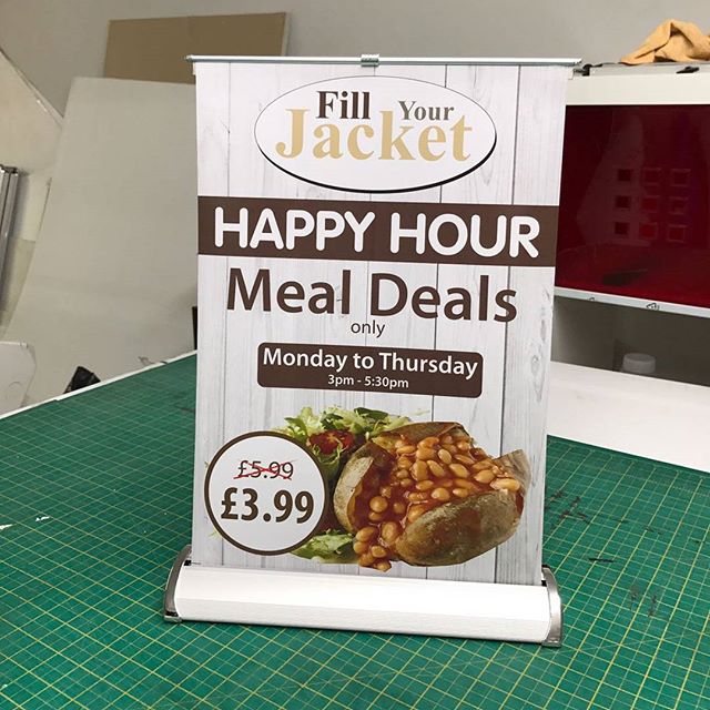 A3 desktop roller banners available, design is free with each order.#bigprintbirmingham #printingbirmingham #signmaker #signs #printshop #signshop #rollerbanner