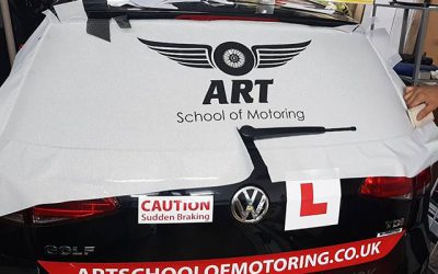 Contra vision vinyl being applied to the rear screen of this golf.#bigprintbirmingham #printingbirmingham #signmaker #signs #printshop #contravision #vehiclesigns