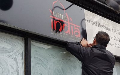 I was in Leicester today fitting a sign over an old shop sign.#bigprintbirmingham #printingbirmingham #signmaker #signs #printshop #shopsigns