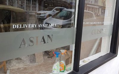 Frosting and writing in white vinyl applied.#bigprintbirmingham #printingbirmingham #signmaker #signs #printshop #windowfrost #windowvinyl