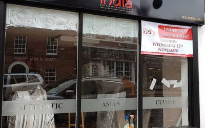 The 1st set of frosting gone on, applied from the inside.#bigprintbirmingham #printingbirmingham #signmaker #signs #printshop #windowfrost