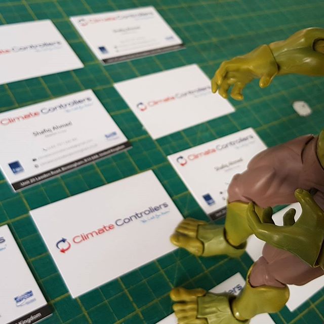 Climate controller's business cards are ready for collection. 2 days turnaround time.#bigprintbirmingham #printingbirmingham #signmaker #signs #printshop #businesscards #Hulk #airconditioning