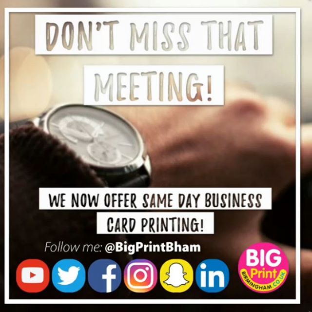 Don't miss that important networking opportunity!We now offer same day business card printing.Mr Big Print 07702153393Big Print Birmingham, Unit 3, 45-47 Formans Rd, Sparkhill B113AR