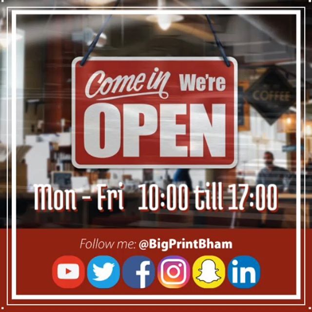 #openforbusinessMonday to Friday 10 till 17:00You can also whatsapp to enquire or place an order :  Mr Big Print on 07702153393
