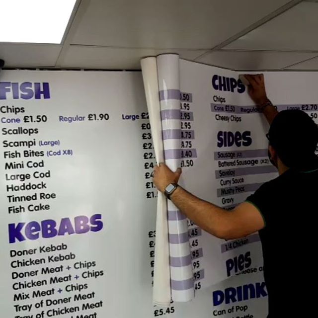 Updating the price list in this takeaway. #wallpaper #wallcoveringCall me if you need something similar Mr Big Print on 07702153393