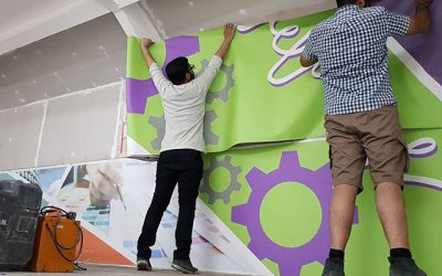 Putting up another wall paper in the new officeTo order yours contact Mr Big Print on 07702153393#wallpaper #wallpaperprinting #customwallart