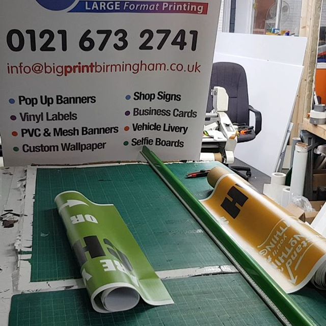 Mak trimming 4 banners to size.Order your PVC banners, contact Mr Big Print on 07702153393#bigprintbirmingham #printingbirmingham#signmaker #printshop#signshop #embroidery #cuatomtshirts