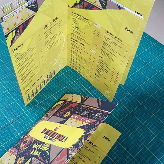 A3 folded to A4 table menu's, printed, Laminated and folded @africanapirikitchen To place your order whatsapp me: Mak of Big Print Birmingham on 07702153393Or use this whatsapp link from your mobile:https://wa.me/447702153393#bigprintbirmingham#printingbirmingham #printshop#shopsigns#largeformatprinting#posters#cards #tablemenu #letsdoperi