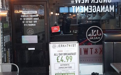 Window vinyls applied and a-board delivered to @jerkandtwistCall me if you need your window vinyls doing Please whatsapp me : https://wa.me/447702153393#bigprintbirmingham #printingbirmingham #signmaker #signs #birmingham #printshop #windowvinyls #shopwindow