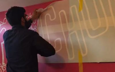 Fitting wall vinyls at a @chopandwokTo place your order whatsapp me: Mak of Big Print Birmingham on 07702153393Or use this whatsapp link from your mobile:https://wa.me/447702153393#bigprintbirmingham #printingbirmingham #signmaker #wallart