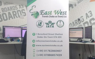Roller banner for east and west travel agents. To place your order whatsapp me: Mak of Big Print Birmingham on 07702153393 Or use this whatsapp link from your mobile: https://wa.me/447702153393 #bigprintbirmingham #printingbirmingham #signmaker #signs #printshop #hajj #umrah