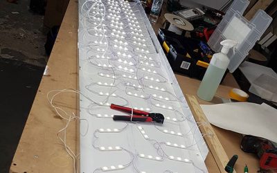 16 foot long backing tray to a signboard. LED’S wired up. To place your order whatsapp me: Mak of Big Print Birmingham on 07702153393 Or use this whatsapp link from your mobile: https://wa.me/447702153393