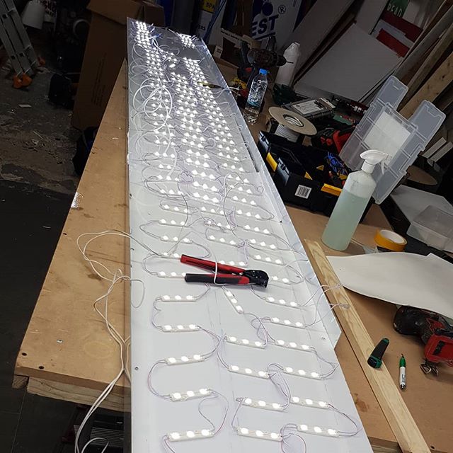 16 foot long backing tray to a signboard. LED’S wired up. To place your order whatsapp me: Mak of Big Print Birmingham on 07702153393 Or use this whatsapp link from your mobile: https://wa.me/447702153393