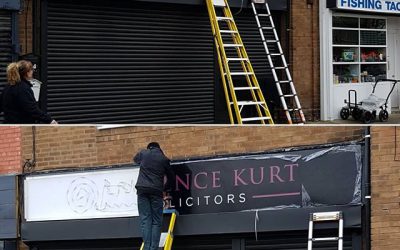 Sign being fitted. To place your order whatsapp me: Mak of Big Print Birmingham on 07702153393 Or use this whatsapp link from your mobile: https://wa.me/447702153393 #bigprintbirmingham #printingbirmingham #signmaker #signs #printshop #signshop #shopsigns #solicitors