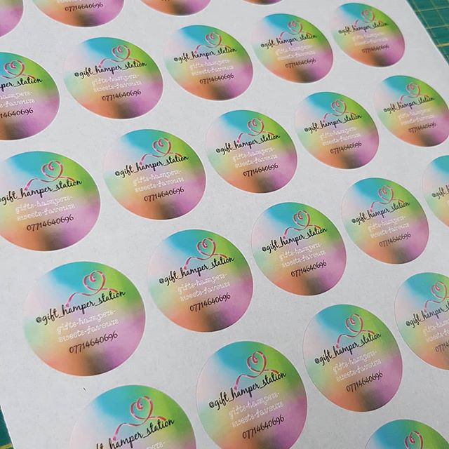 35mm circle stickers for @gift_hamper_station To place your order whatsapp me: Mak of Big Print Birmingham on 07702153393