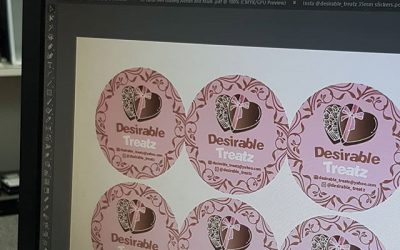 35mm stickers design and print for @desirable_treatz To place your order whatsapp me: Mak of Big Print Birmingham on 07702153393