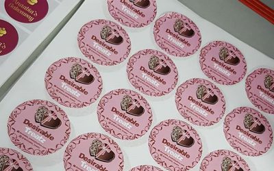 45mm circle stickers for @desirable_treatz To place your order whatsapp me: Mak of Big Print Birmingham on 07702153393