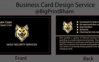Business card design for wolf security. To place your order whatsapp me: Mak of Big Print Birmingham on 07702153393